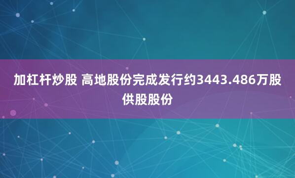 加杠杆炒股 高地股份完成发行约3443.486万股供股股份